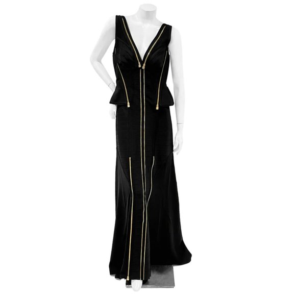 🖤Herve Leger🖤Black Zipper Adaire Evening Gown - Picture 1 of 5